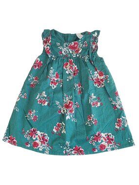 Carters Toddler Floral Sateen Green Sleeveless A Line Dress 2T Girls Spring